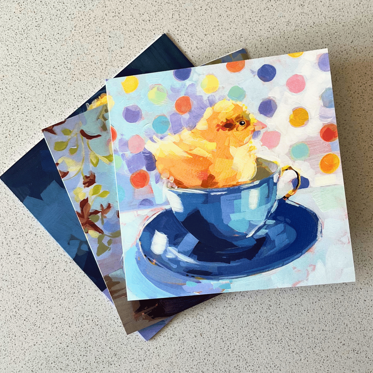 (3) Chicks in Cups Greeting Card Set
