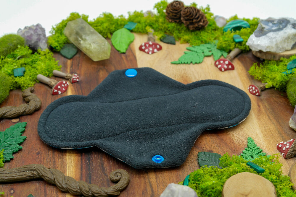 dig the flow reusables reusable cloth pad australian handmade black and white cotton lycra cats blue crabs cotton unique one-of-a-kind versodile moonrise menstrual health business - softshell waterproof backer