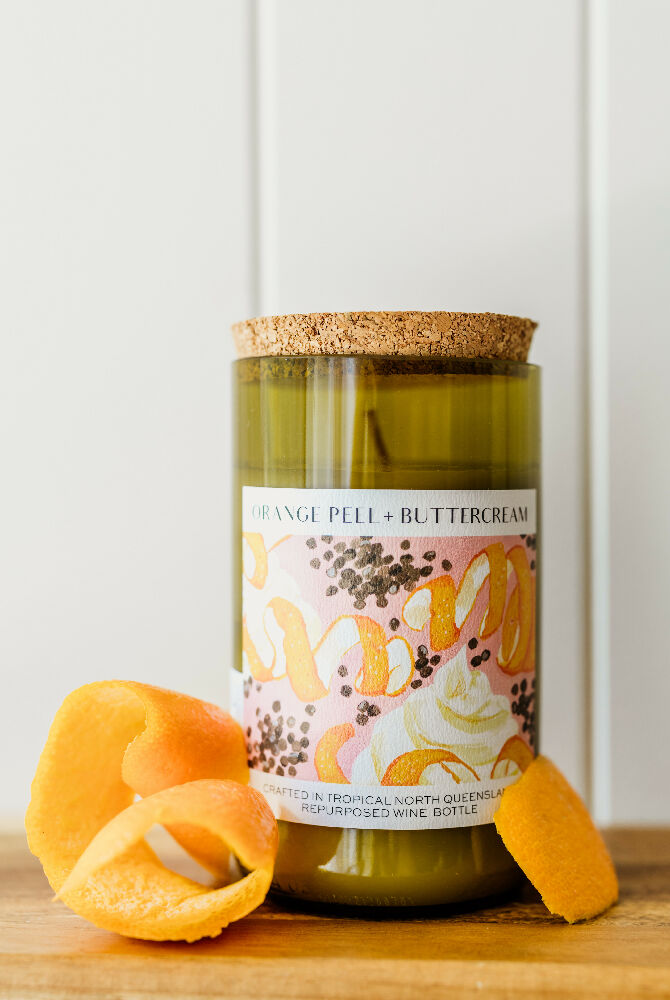 Orange Peel + Buttercream Wine bottle candle