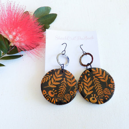 Black Polymer Clay Earrings & Pendant 