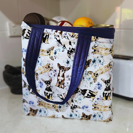 Grocery Tote ... Chihuahua ... Lined with storage pouch