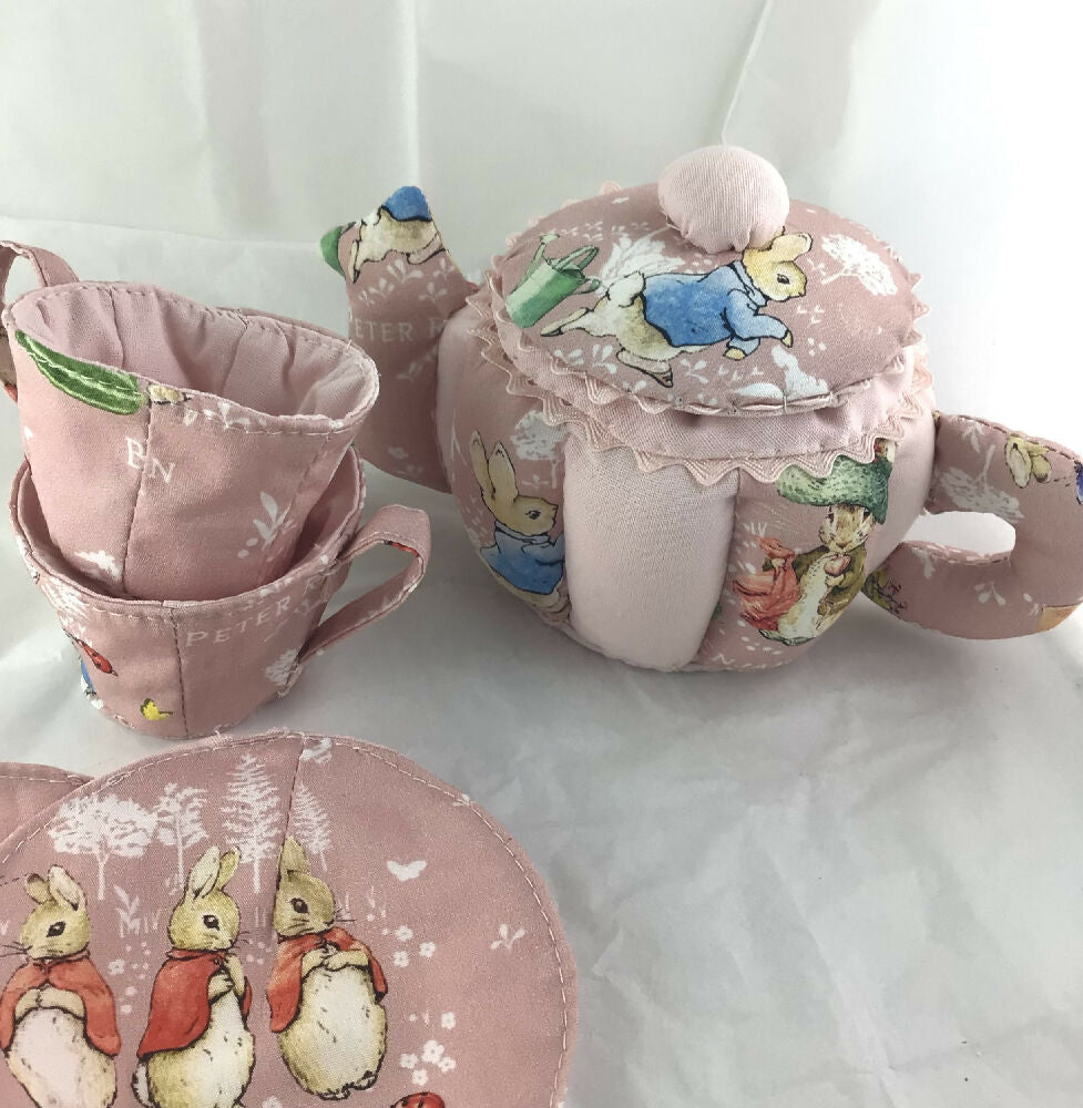 My First Teaset, fabric Teaset Peter Rabbit pink print