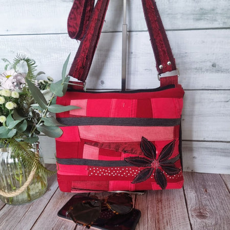 Upcycled Patched Red & Pink Crossbody