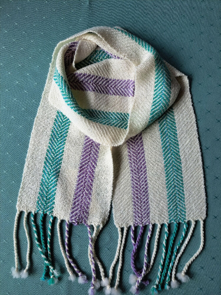 Scarf handwoven alpaca Ivory stripe