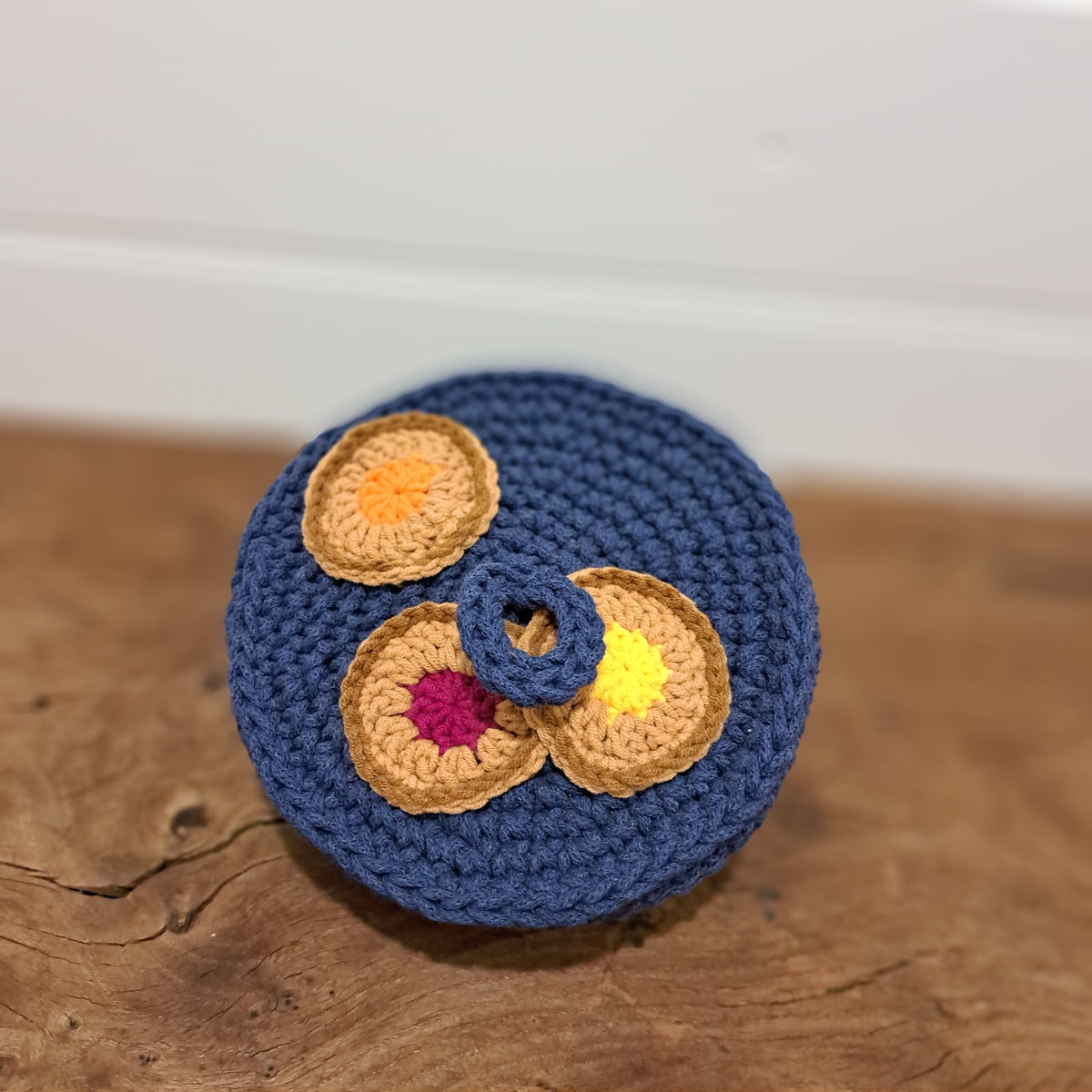 Handmade Crochet cookie memory game in cookie bowl
