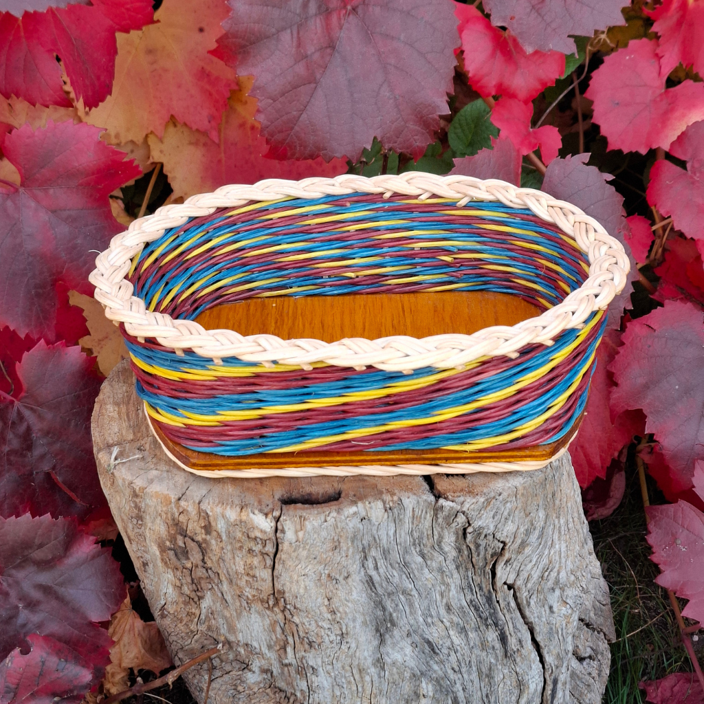 Bread basket blue brown yellow.