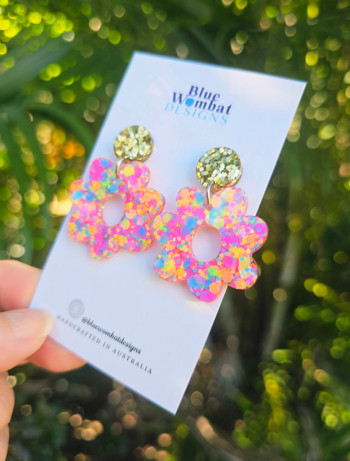 Flower Dangles Chameleon Glitter Resin Statement Earrings