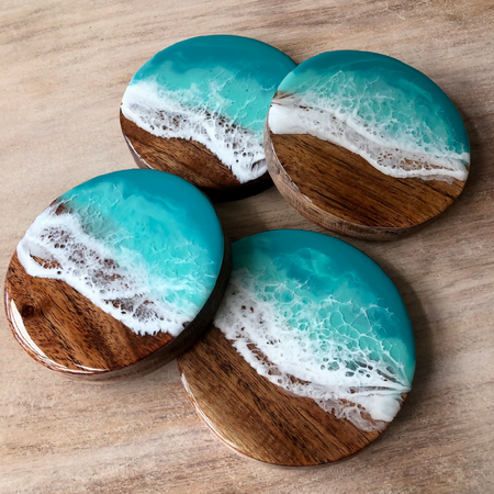 Acacia Wood Aqua Ocean Coasters