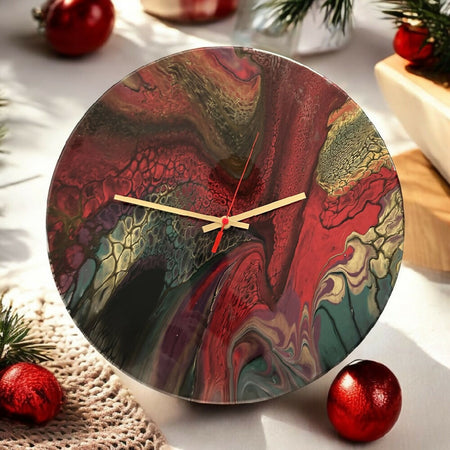 Timber Clock - 40cm Fluid Art/Resin - Grenache