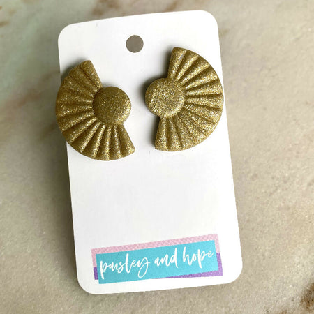 Polymer Clay Statement Studs - Gold Glitter Fan