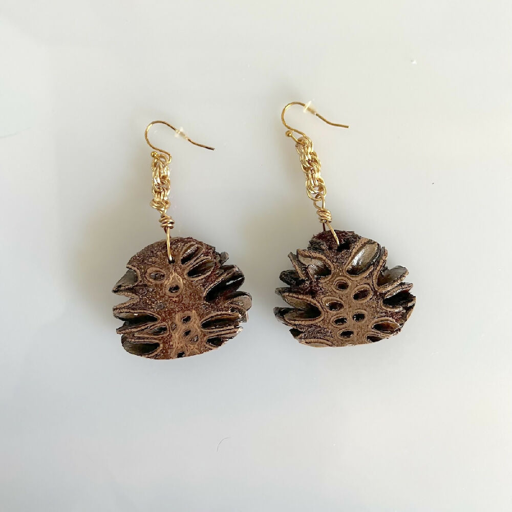 Silver plated banksia earrings large front