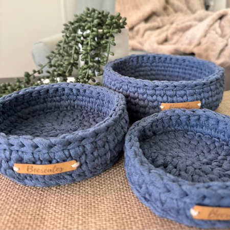 Handmade Nesting Basket Set | Denim Blue| Recycled Textile yarn