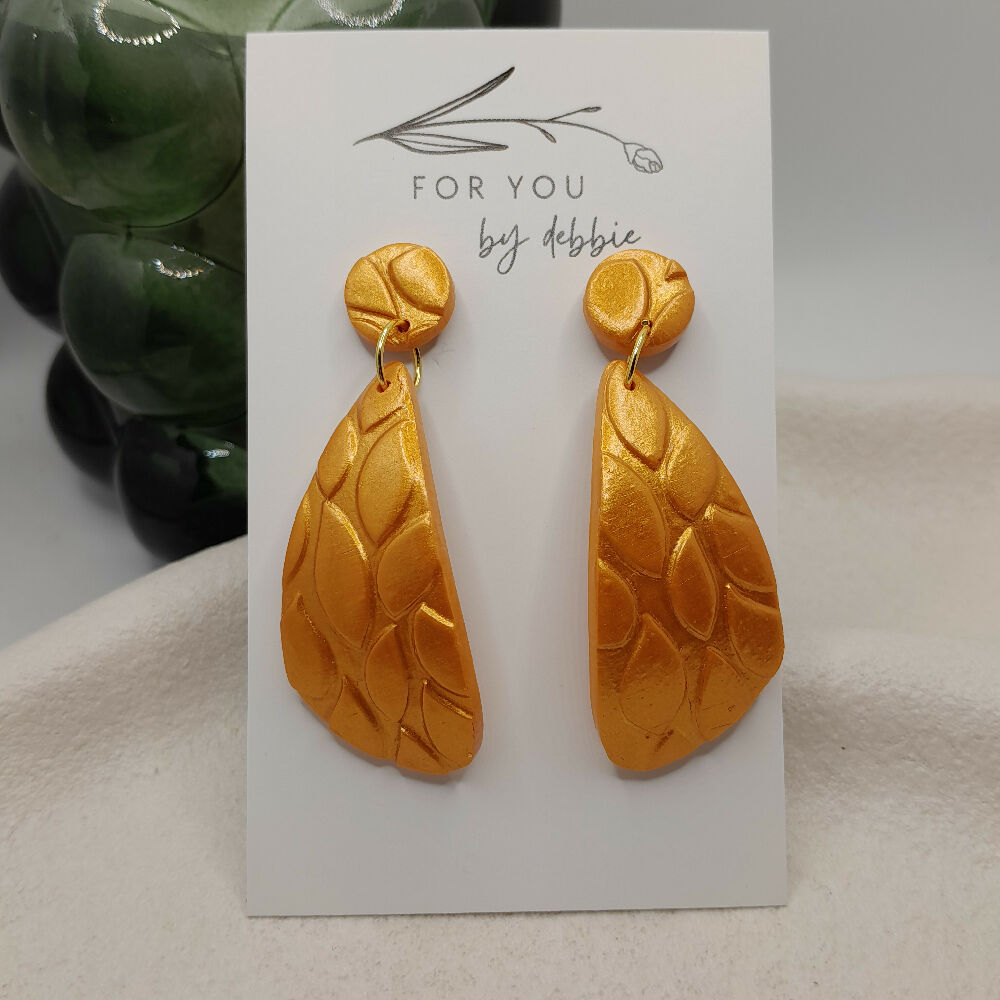 Metallic gold domed polymer clay earrings- hypoallergenic