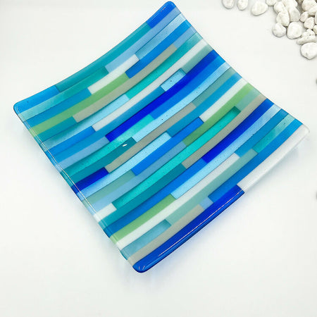 Large Ocean Plate, Hand Cut Glass Plate