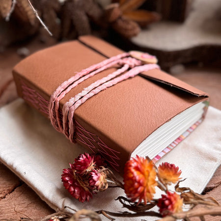 Light Tan Cross-stitched Leather A6 Journal