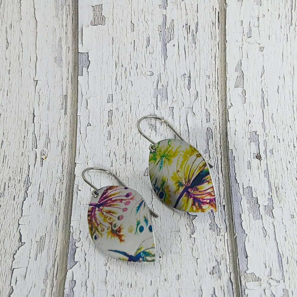 Printed Australian floral anodised aluminium earrings