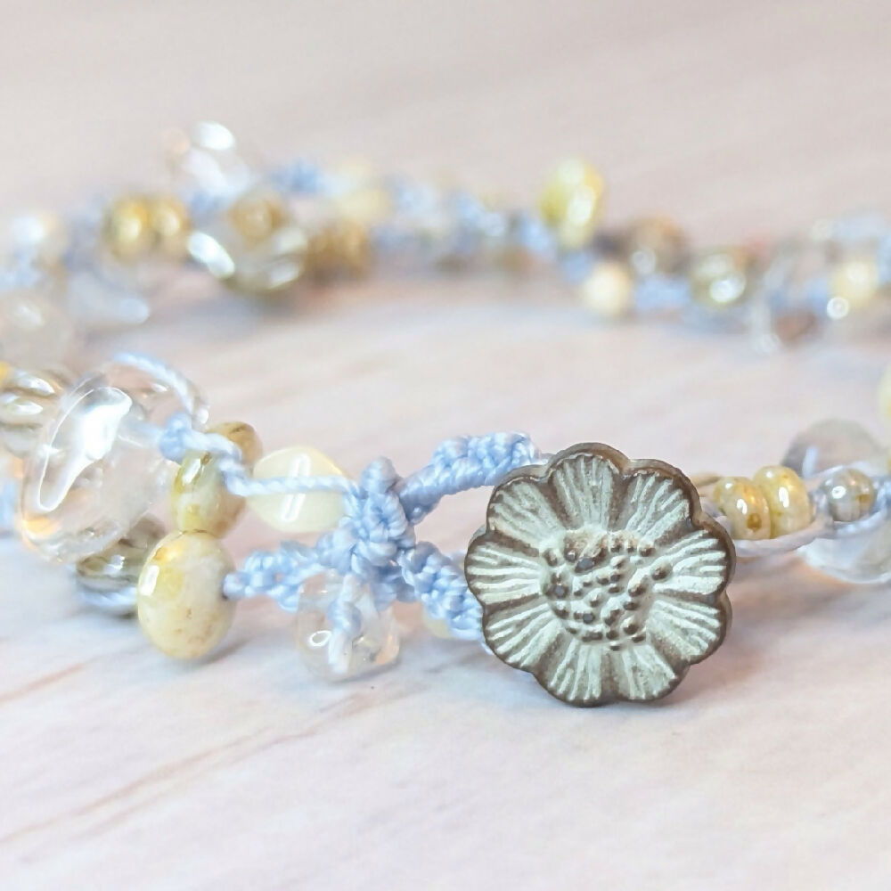 Quartz bracelet | hemp bracelet | beaded bracelet | daisy button bracelet