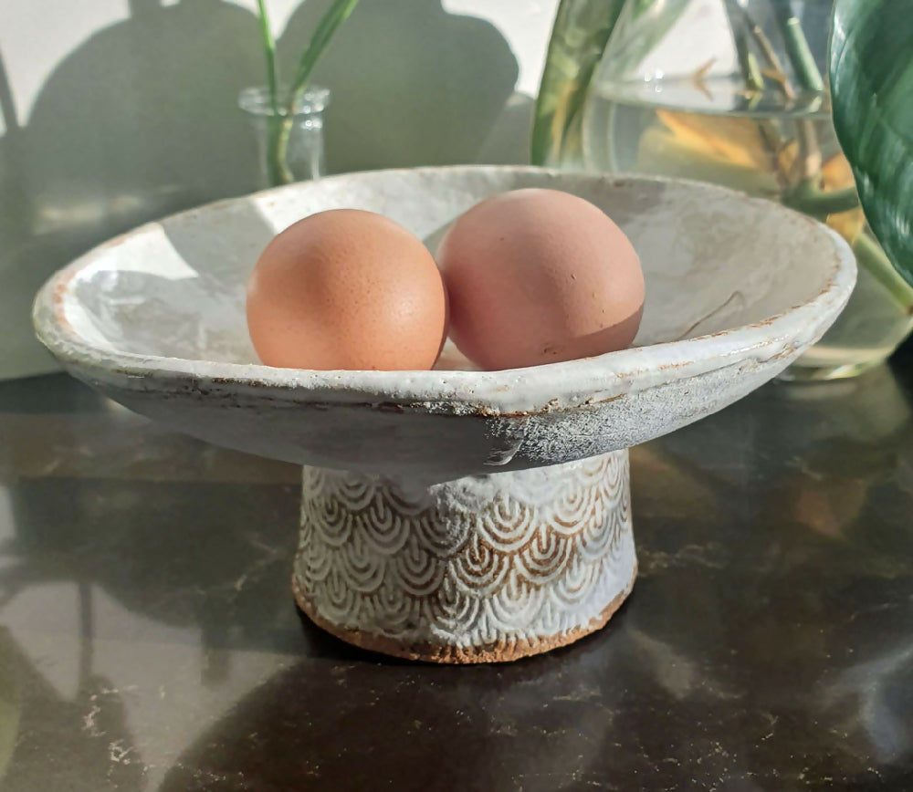 handmade ornamental fruit stand made from clay - white - Julie Ann Smith ceramics - Australia