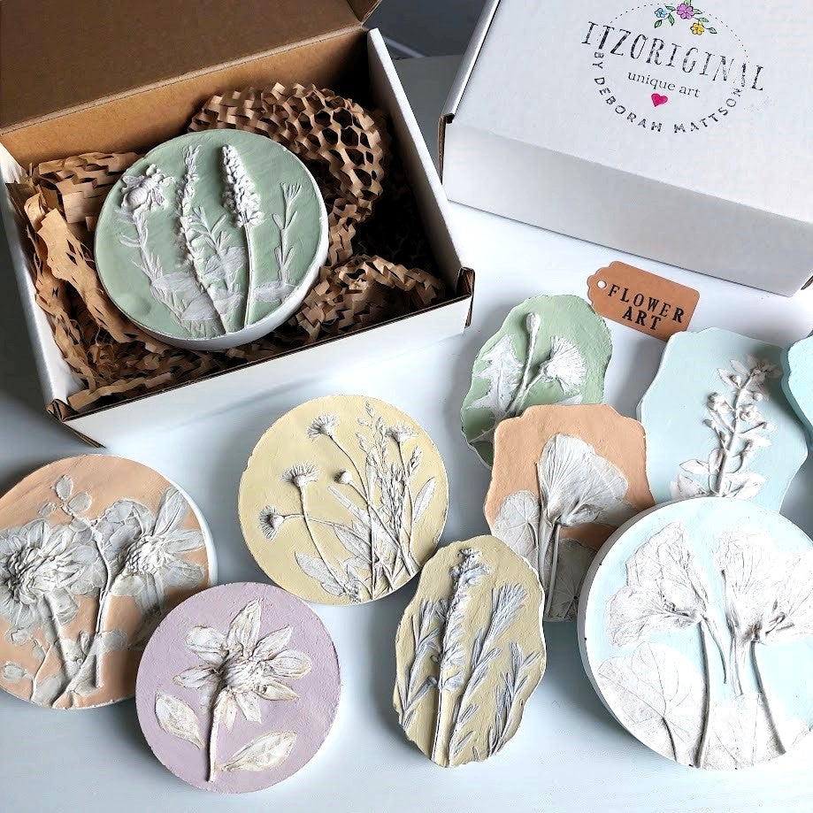 Hand-pressed Daisies Wall Art | Floral Bas-Relief Plaster Plaque