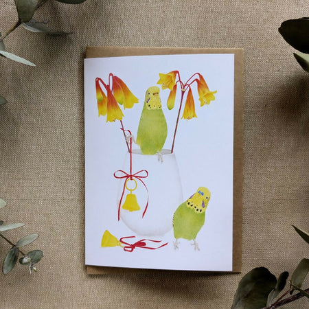 Budgie Christmas bells Christmas card