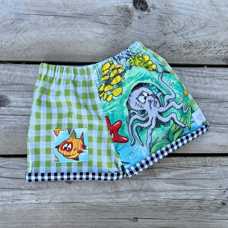 Kids cool upcycled cotton shorts ,size 4