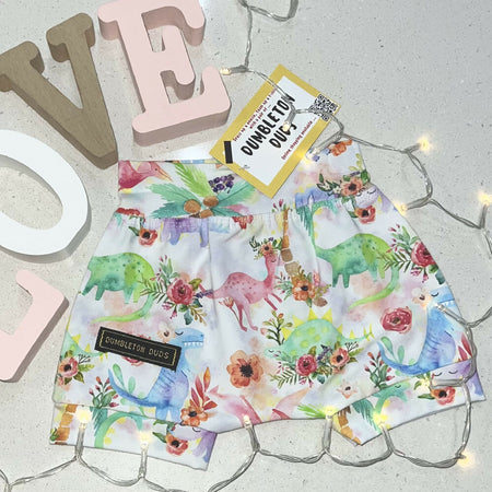 Dinosaur Garden - Handmade Baby Girl Pants by Dumbleton Duds. Available Size 000, Size 1.