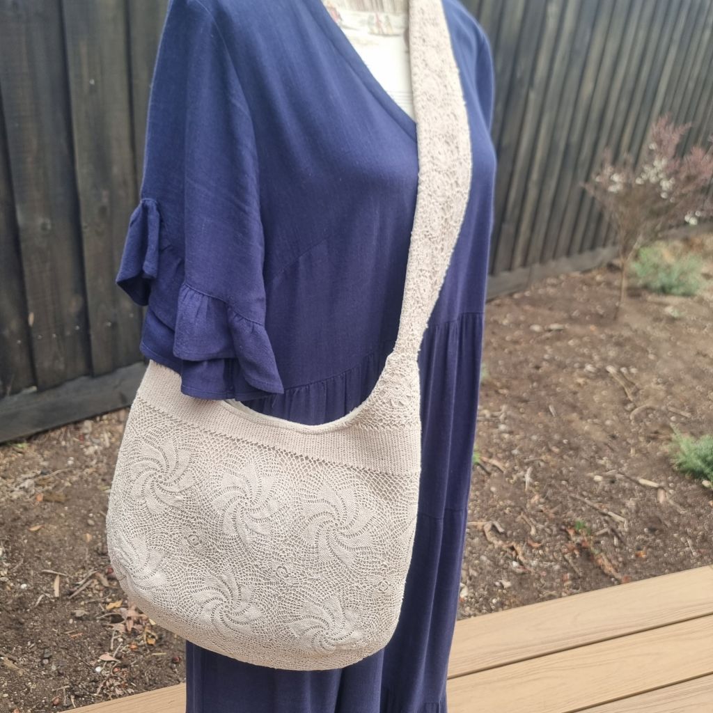 Sadie Jane upcycled hobo bag - vintage cream lace
