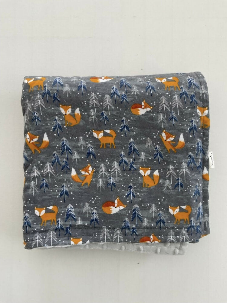 Baby Blanket / Flannelette Cotton / Minky dot / Foxes