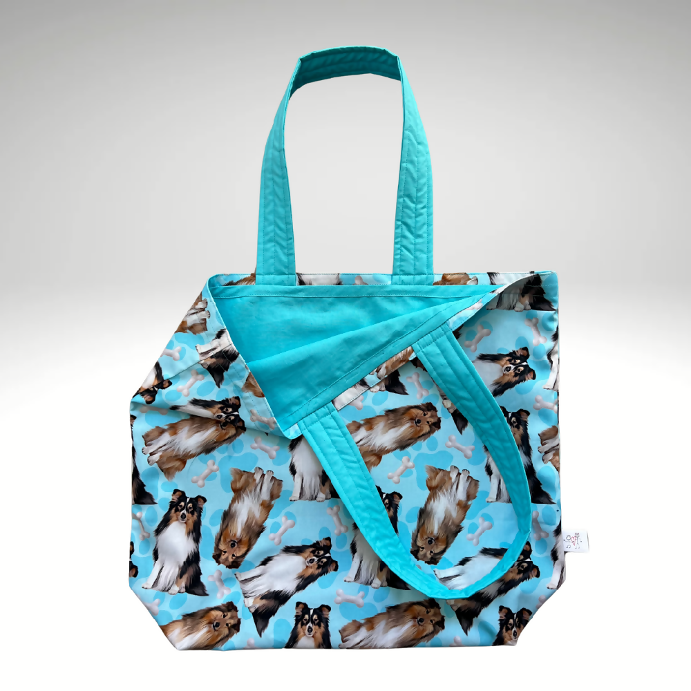 Grocery Tote ... Shetland Sheepdog ... Lined with storage pouch