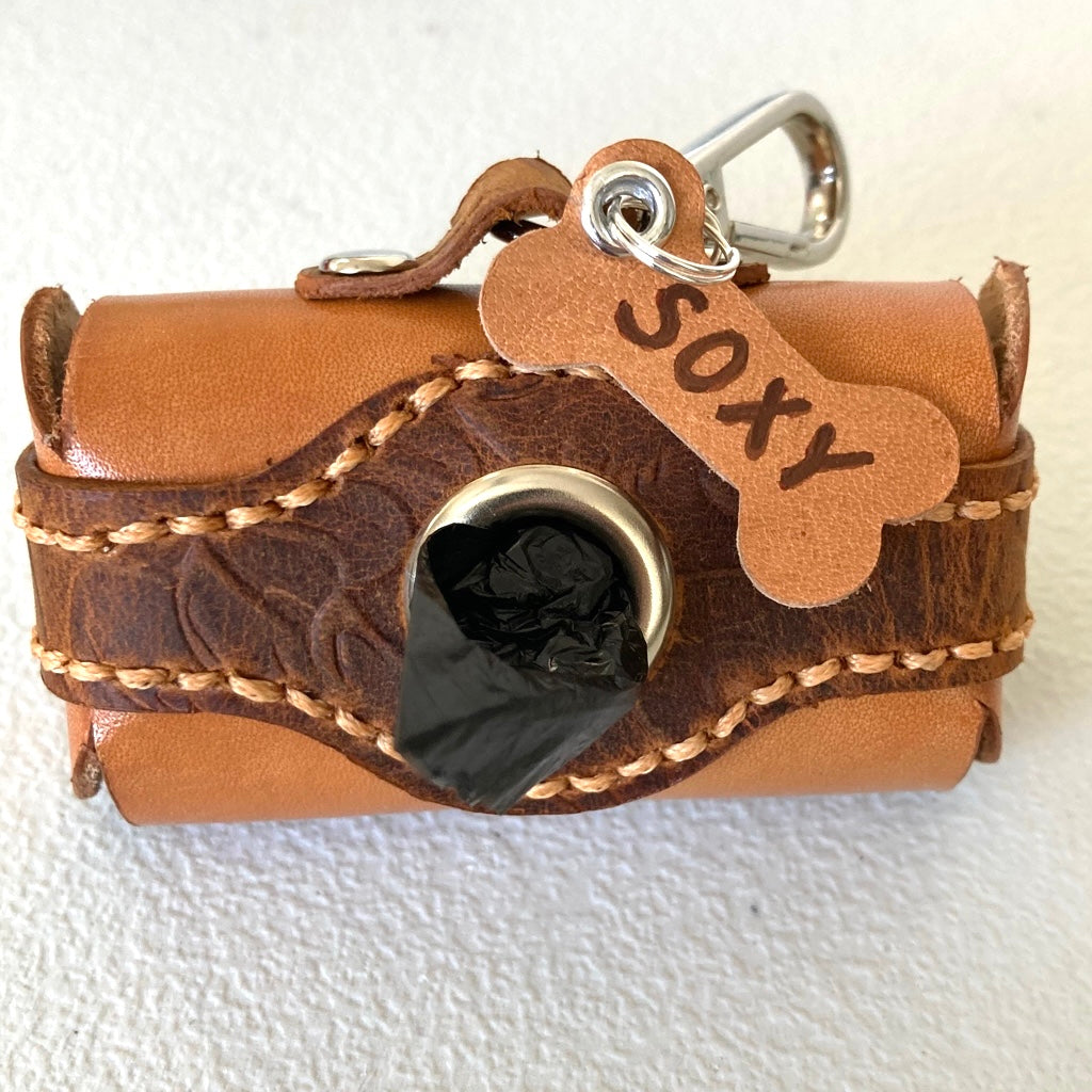 Leather doggy poop bag dispenser