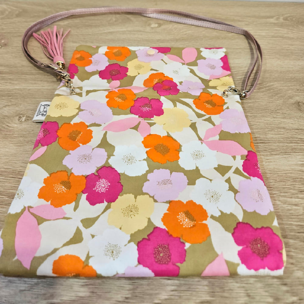 Crossbody Bag - Pink Orange and Gold Floral design