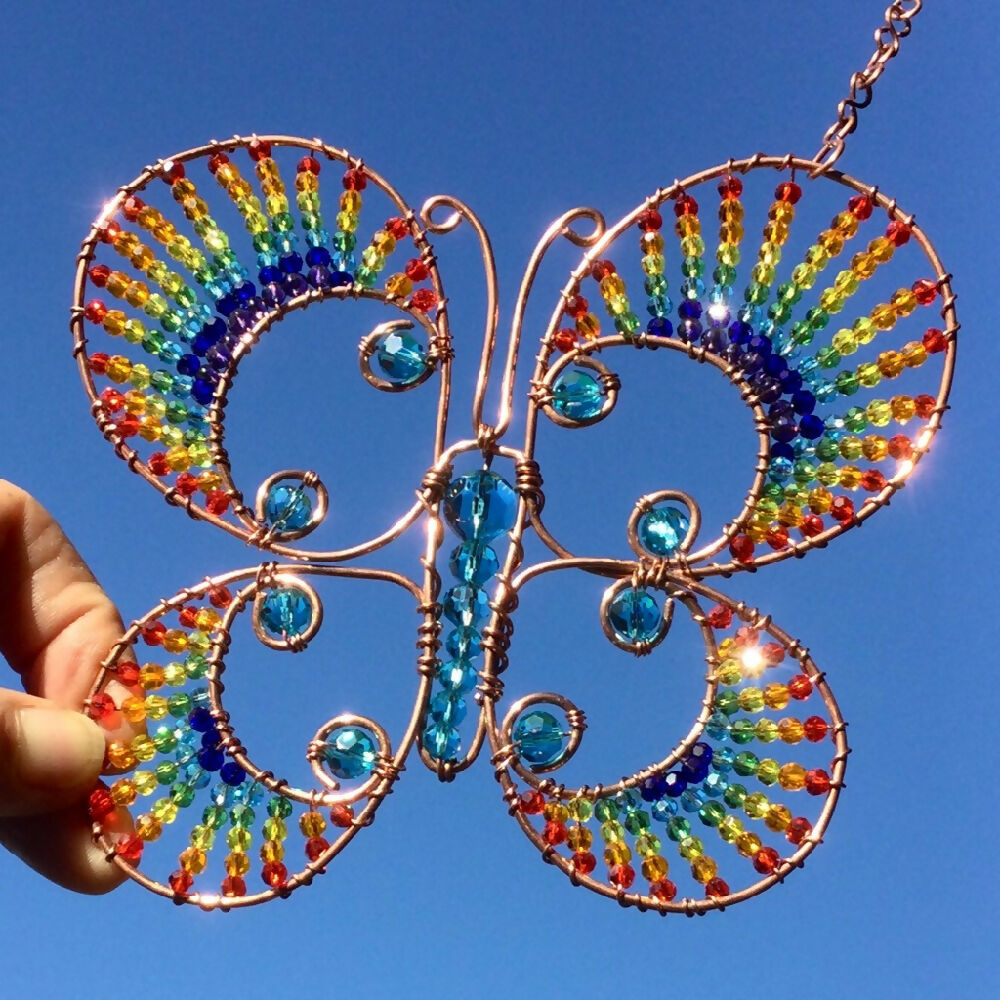 Rainbow Butterfly Crystal Suncatcher Mobile Window or Wall Decor