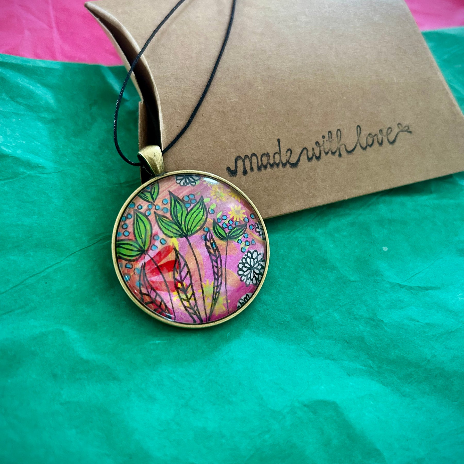Hand-painted necklace : Neon Garden Party