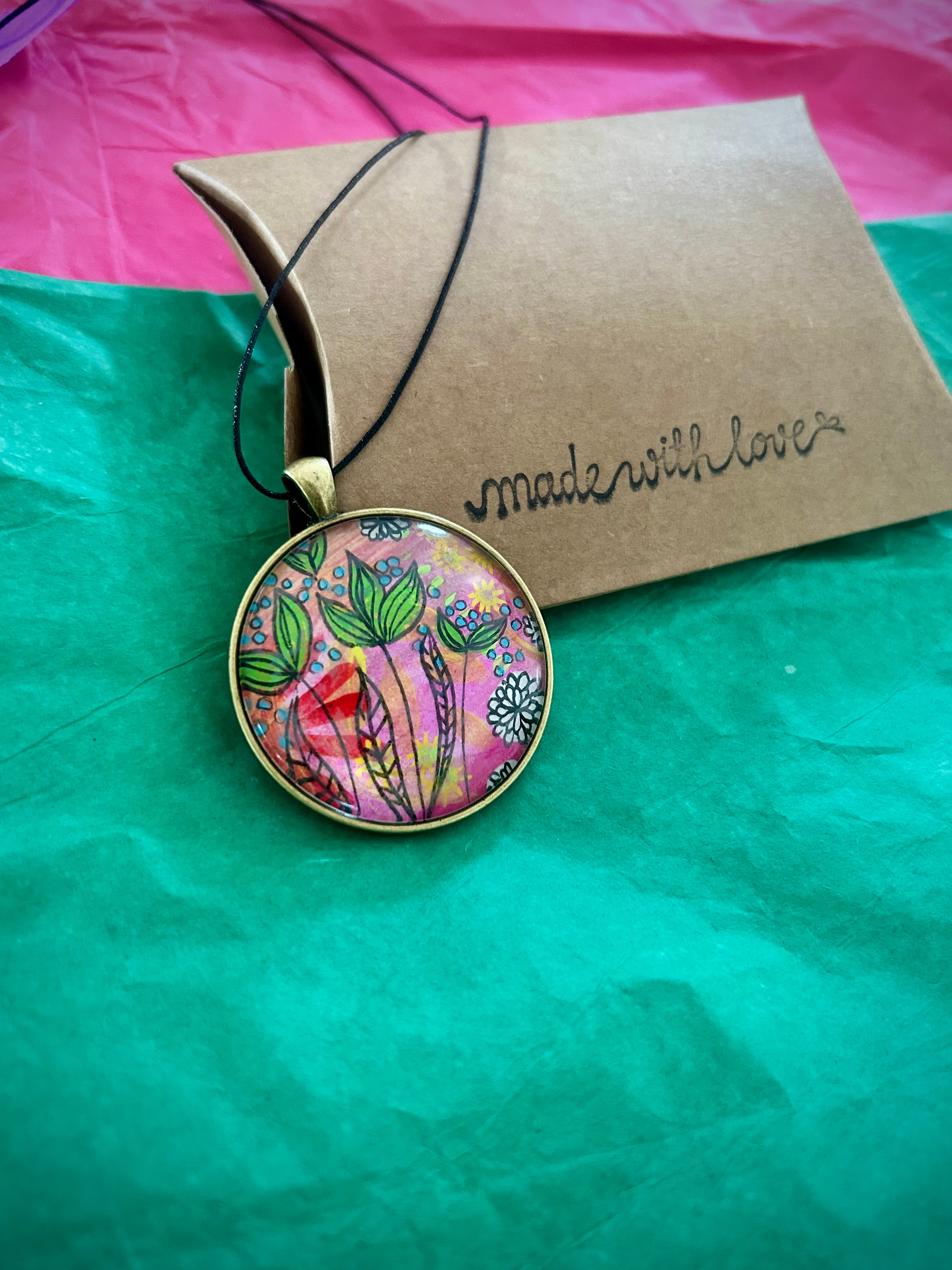 Hand-painted necklace : Neon Garden Party