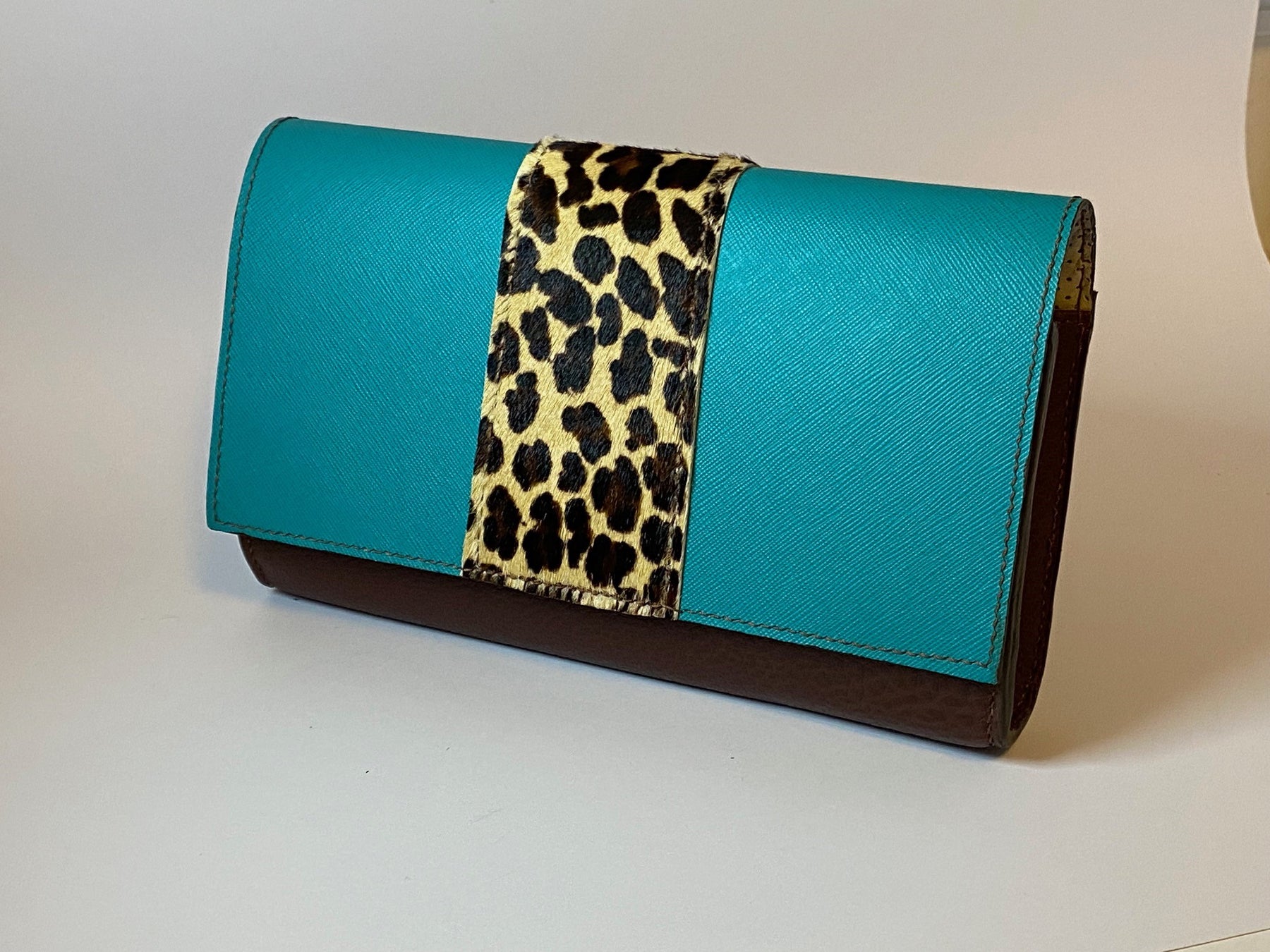 Small aqua clutch bag