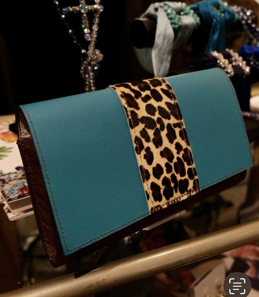 Small aqua clutch bag