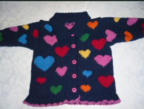Hand knitted HEARTS Cardigan size 1