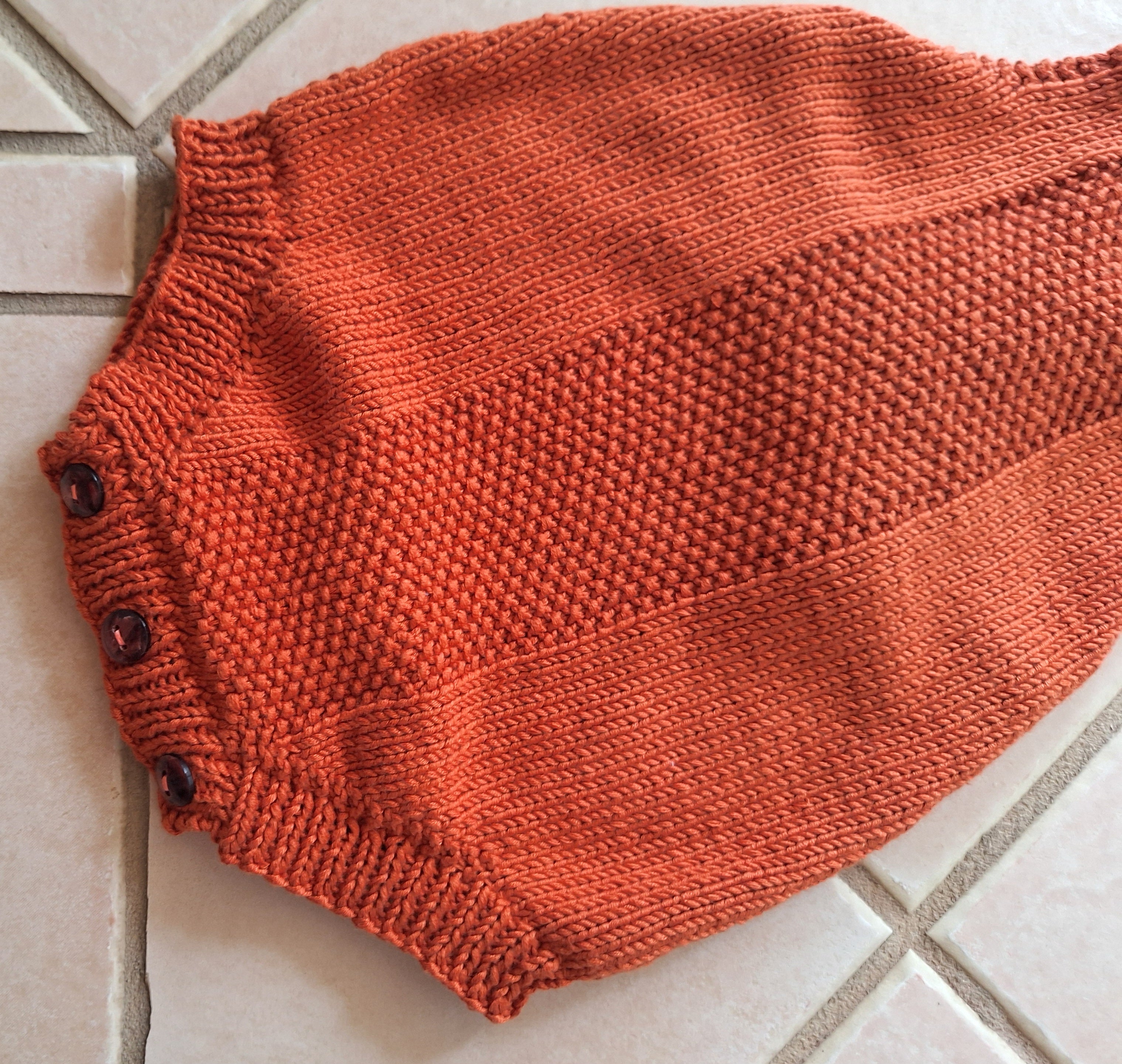 Baby Romper Sz 3-6 mths Handknitted in 100% Natural Yarn