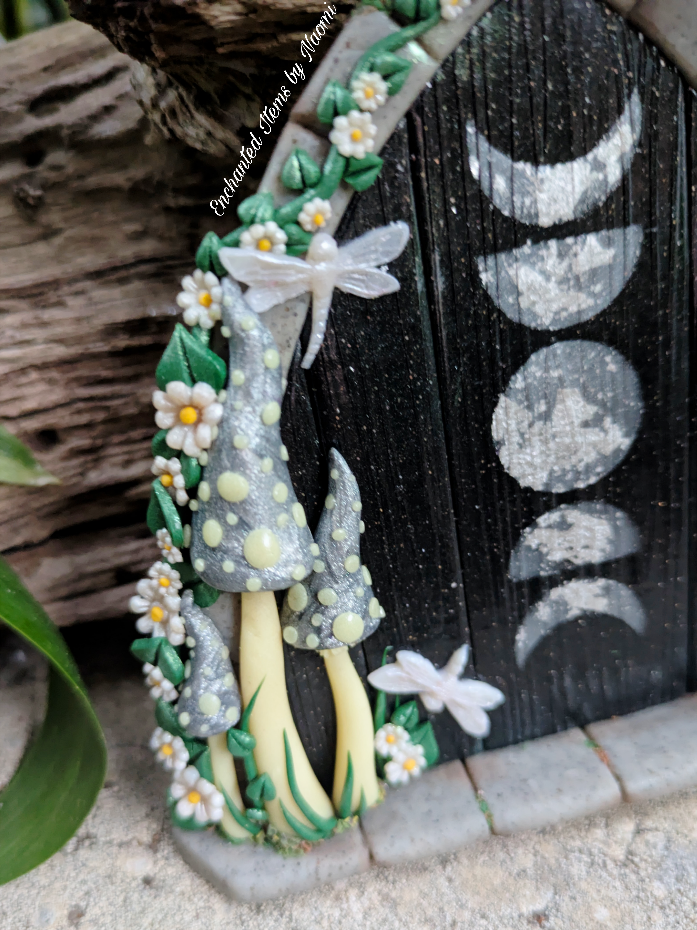 Moon Phase Fairy door with dragonflies