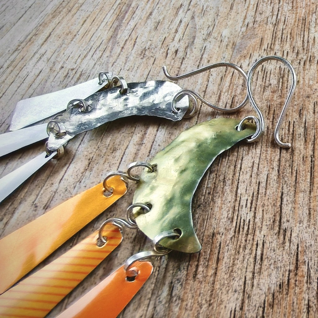 Crescent Moon Earrings - Upcycled - orange