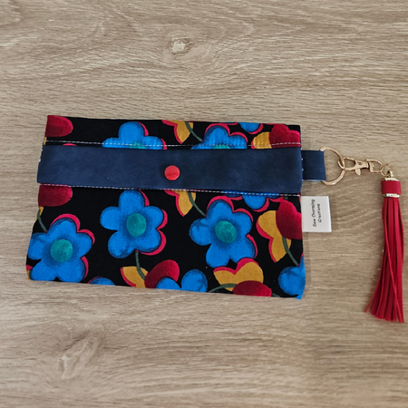 Pouch/Mobile Phone Holder/Clutch - Blue and Red flowers- Design