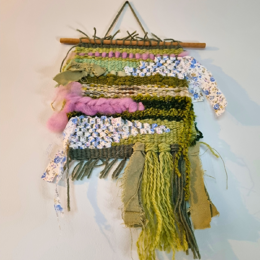 australian-artist-handmade-handwoven-green-pink-wallhanging-6