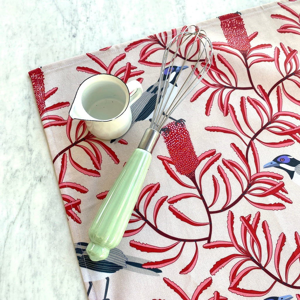 Blue faced honey eater tea towel.