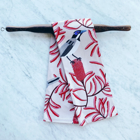 Blue faced honey eater tea towel.