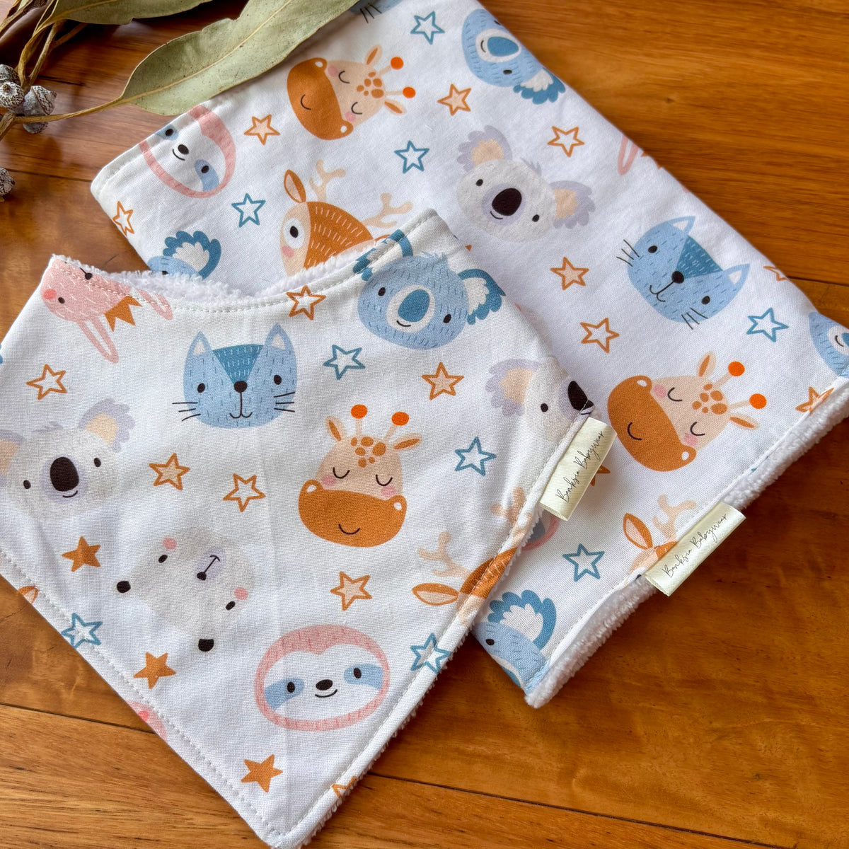 Baby Bib and Burp Cloth Set | Starry Animals | Ready to Ship
