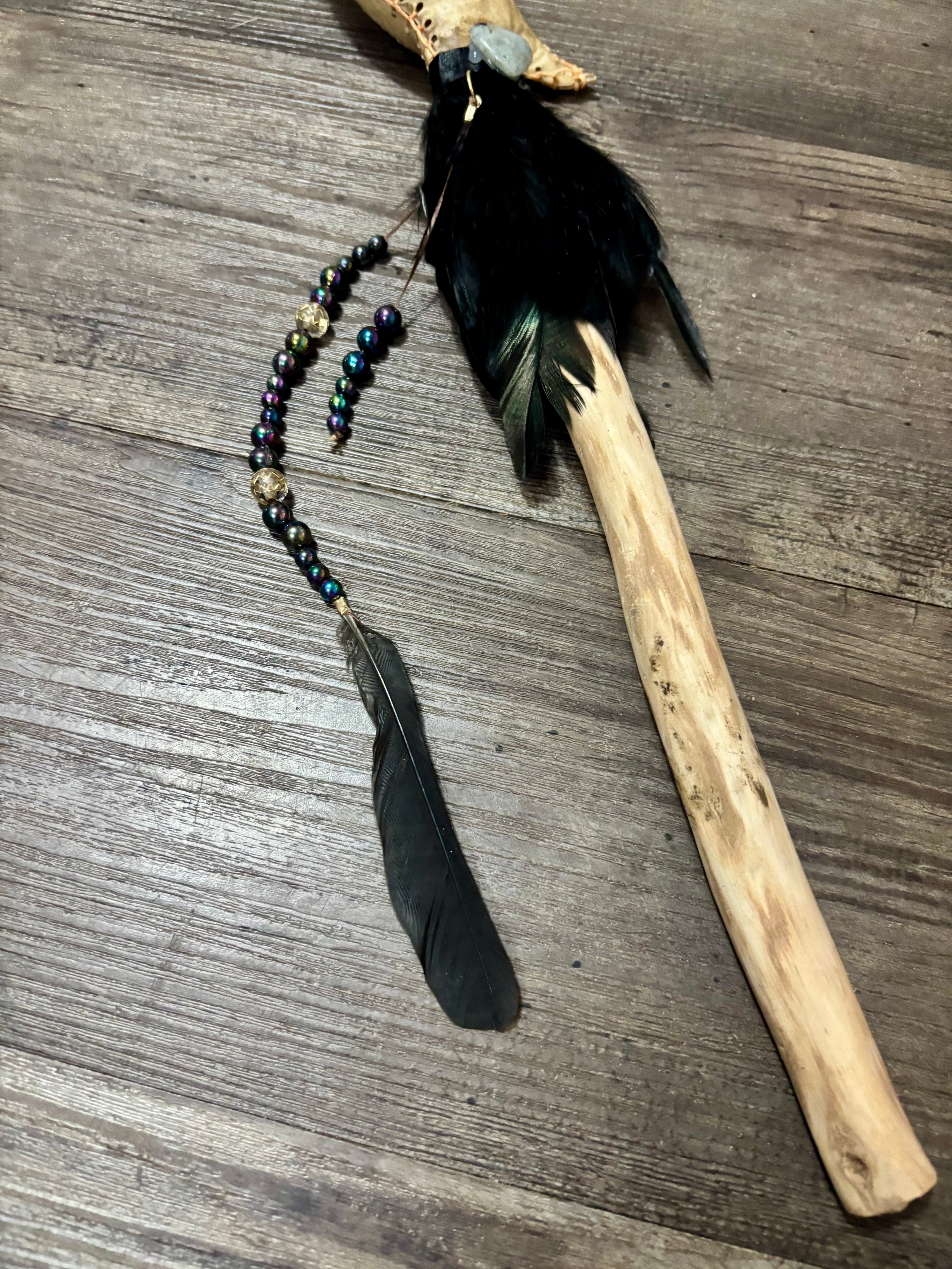 Handmade Kangaroo Hide Rattle – One of a Kind Moon shape