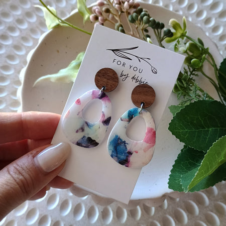 Penny dangle earrings- watercolour and wood stud