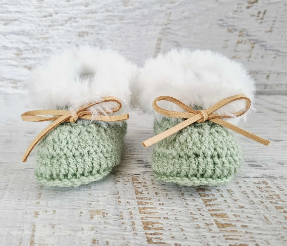 Baby Booties | Fluffy | Sage Green | Newborn | Crochet | Knit | Shoes | Socks