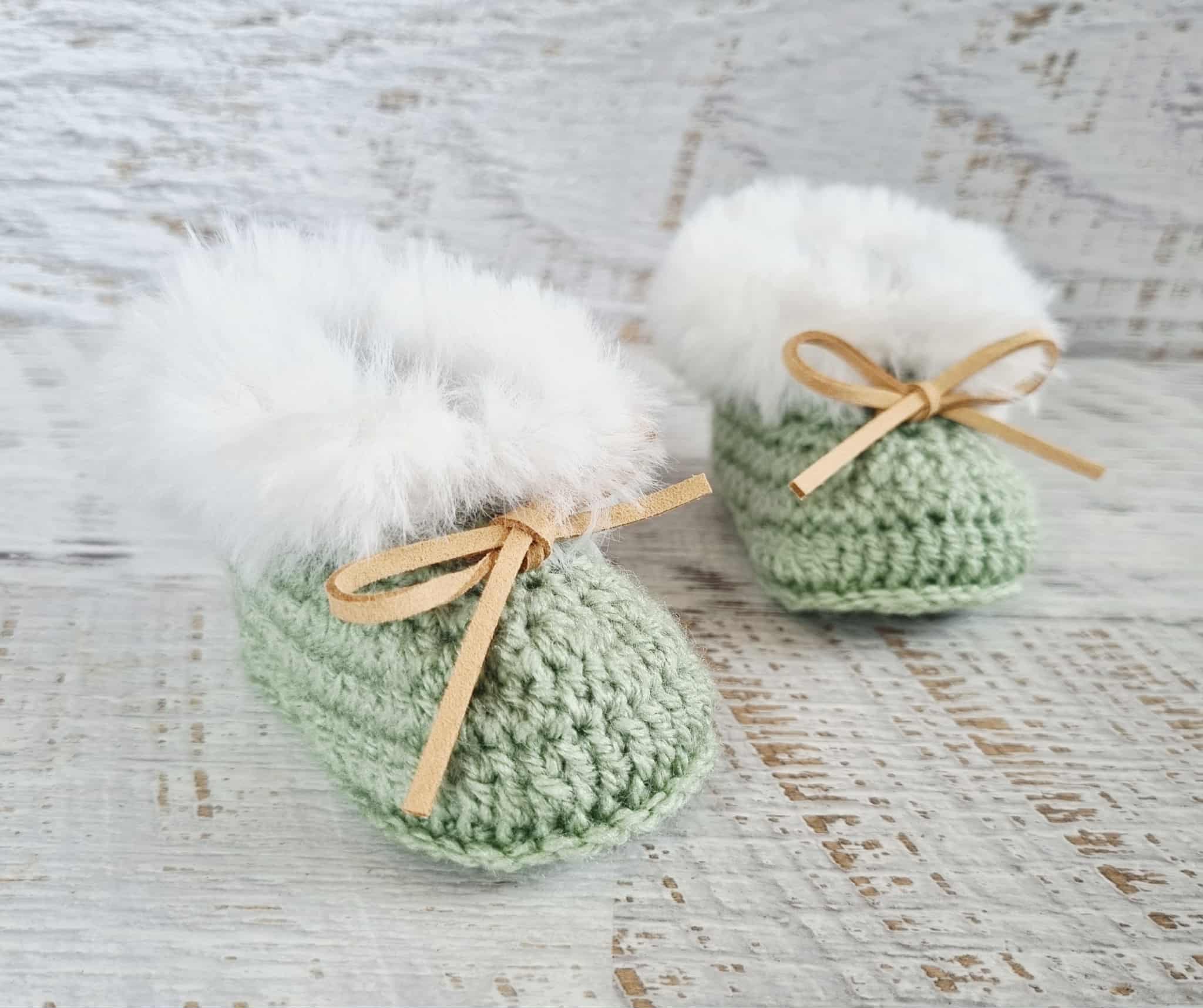 Baby Booties | Fluffy | Sage Green | Newborn | Crochet | Knit | Shoes | Socks