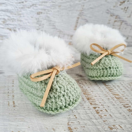 Baby Booties | Fluffy | Sage Green | Newborn | Crochet | Knit | Shoes | Socks